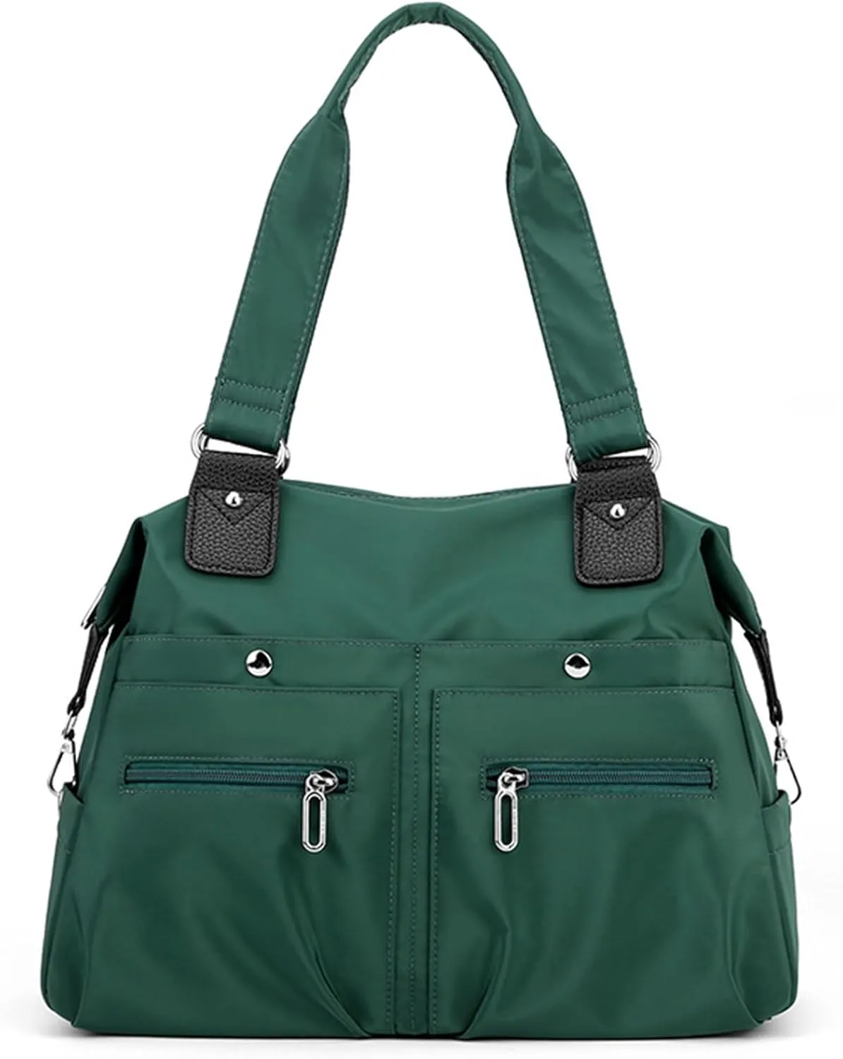 Large Capacity Waterproof Multi Pocket Shoulder Bag, Nylon Tote Bag (Dark Green)