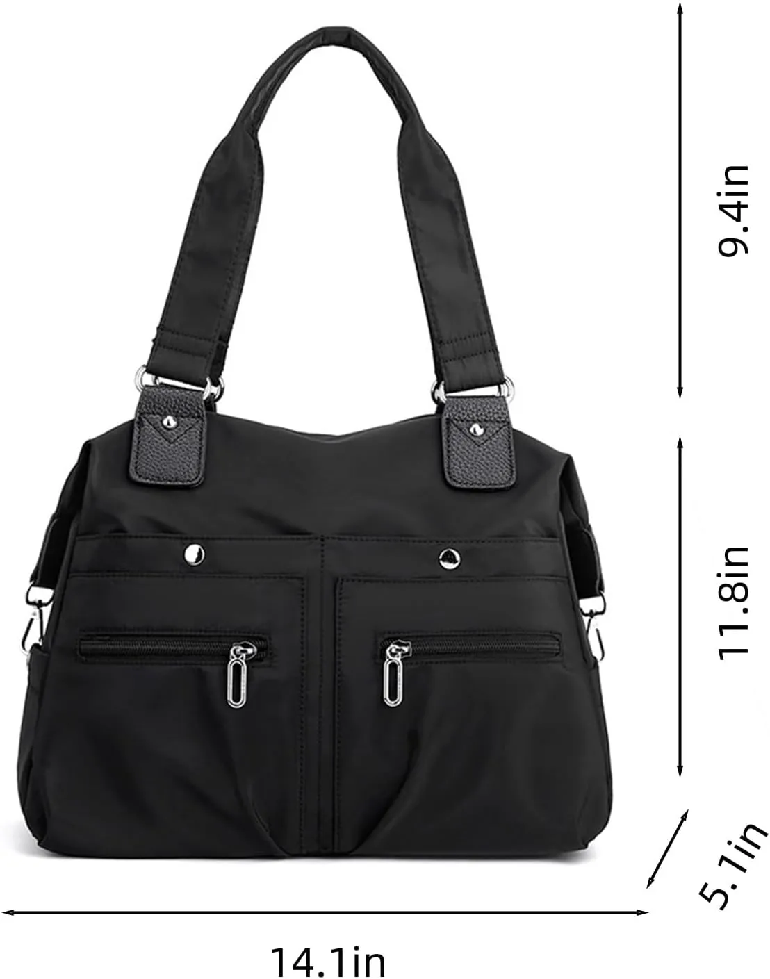 Large Capacity Waterproof Multi Pocket Shoulder Bag, Nylon Tote Bag (Dark Green)