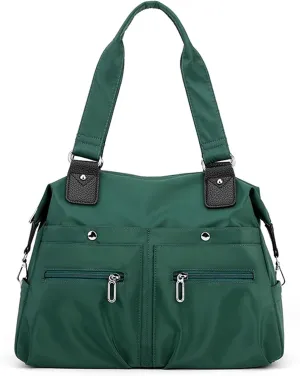 Large Capacity Waterproof Multi Pocket Shoulder Bag, Nylon Tote Bag (Dark Green)