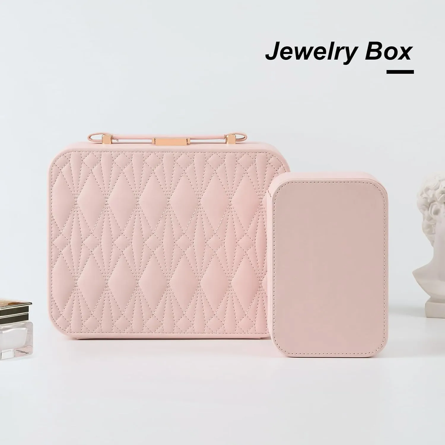 Large Jewelry Travel Organizer, Large Travel Jewelry Box with Removable Jewelry Tray, 2-Layer Jewelry Boxes for Women, Pink