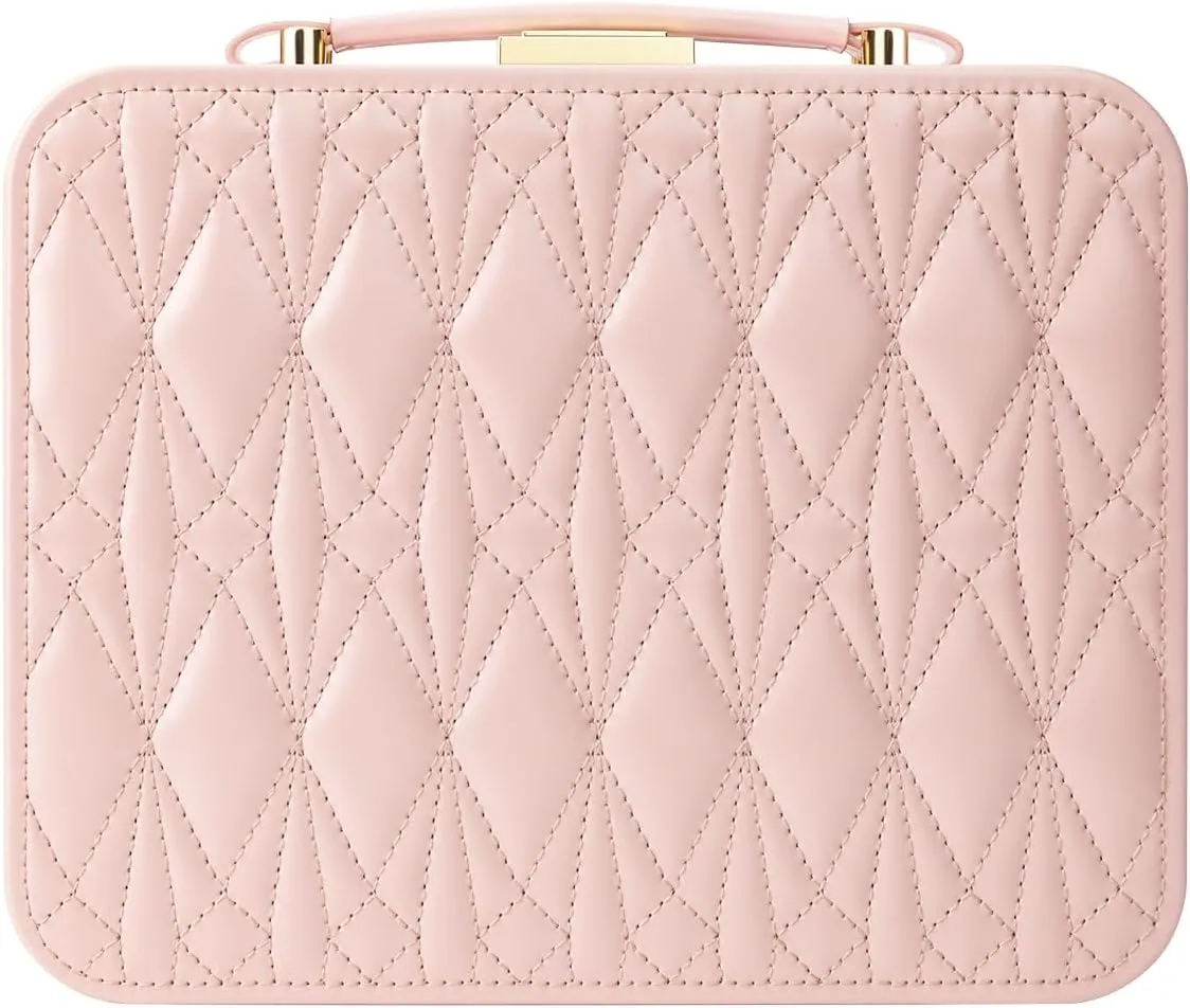 Large Jewelry Travel Organizer, Large Travel Jewelry Box with Removable Jewelry Tray, 2-Layer Jewelry Boxes for Women, Pink