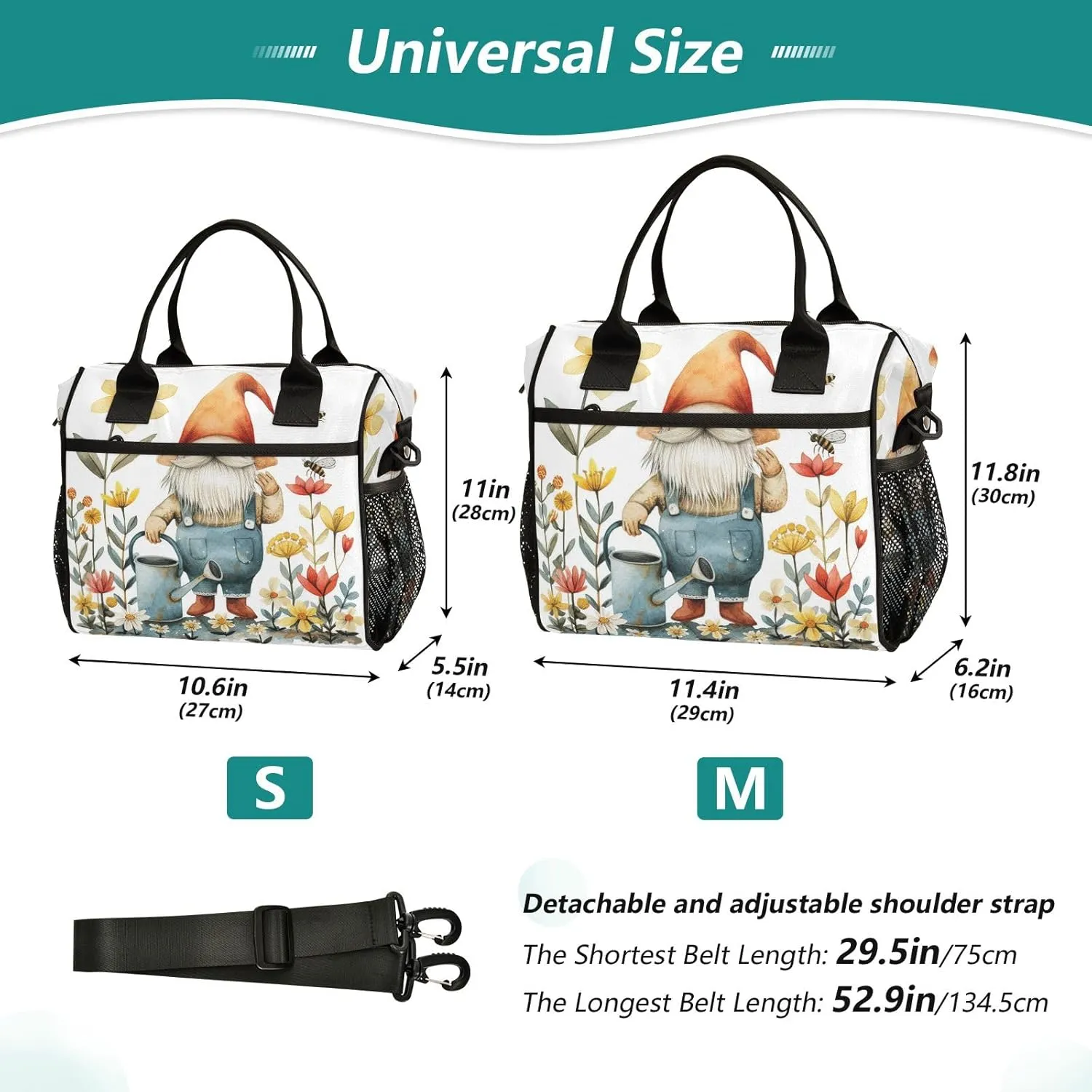 Large Lunch Bag, Dwarf Waters The Flowers Insulated Lunch Box Portable Cooler Bag Tote Bag for Students Adults School Office Picnic Hiking, M