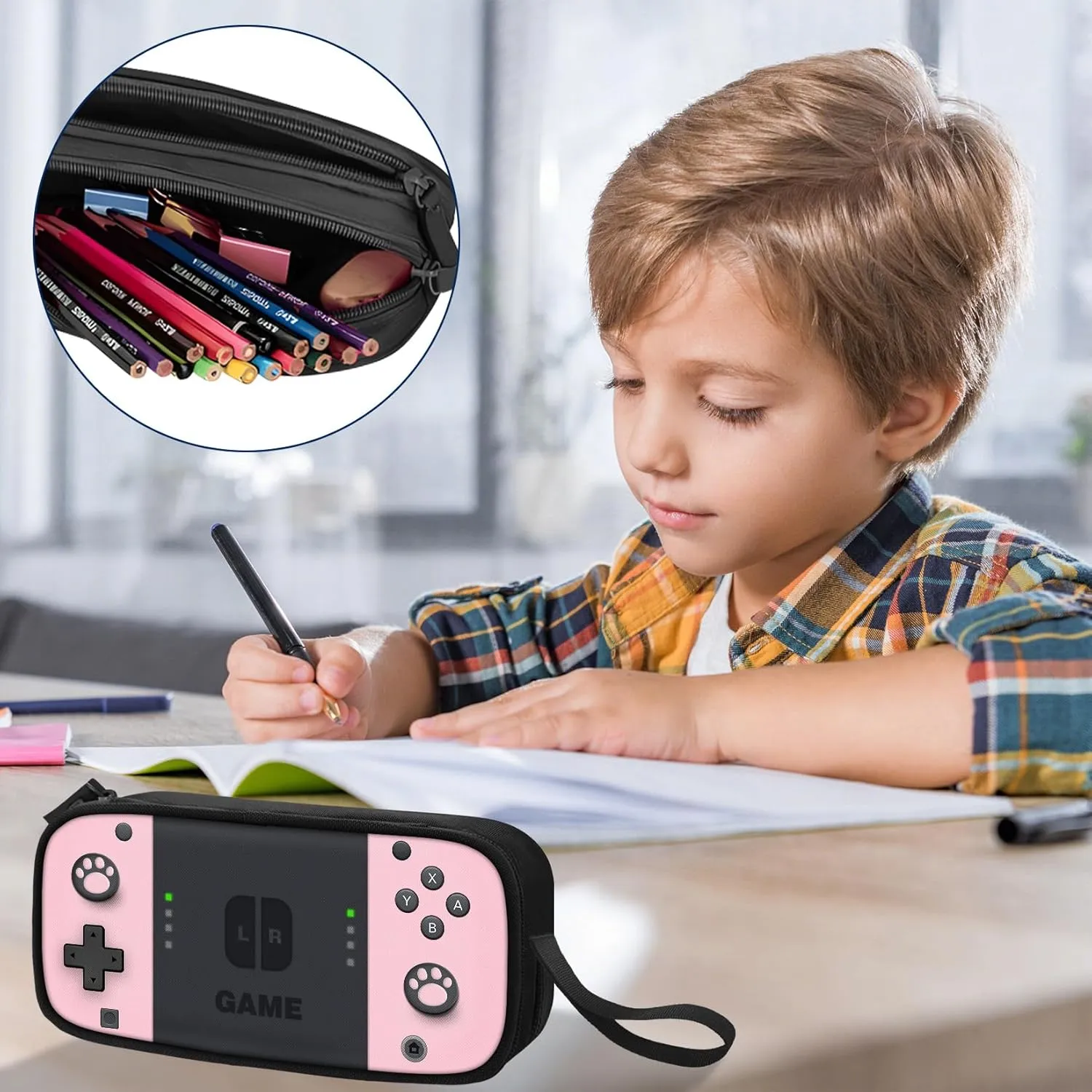 Large Pencil Case for Boys - Boys Pencil Pouch with Zipper Compartments - Big Capacity Pen Box Gamer Pen Bag Organizer for Kids Teens School