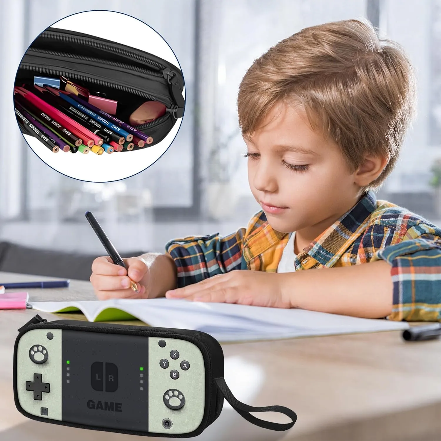 Large Pencil Case for Boys - Boys Pencil Pouch with Zipper Compartments - Big Capacity Pen Box Gamer Pen Bag Organizer for Kids Teens School