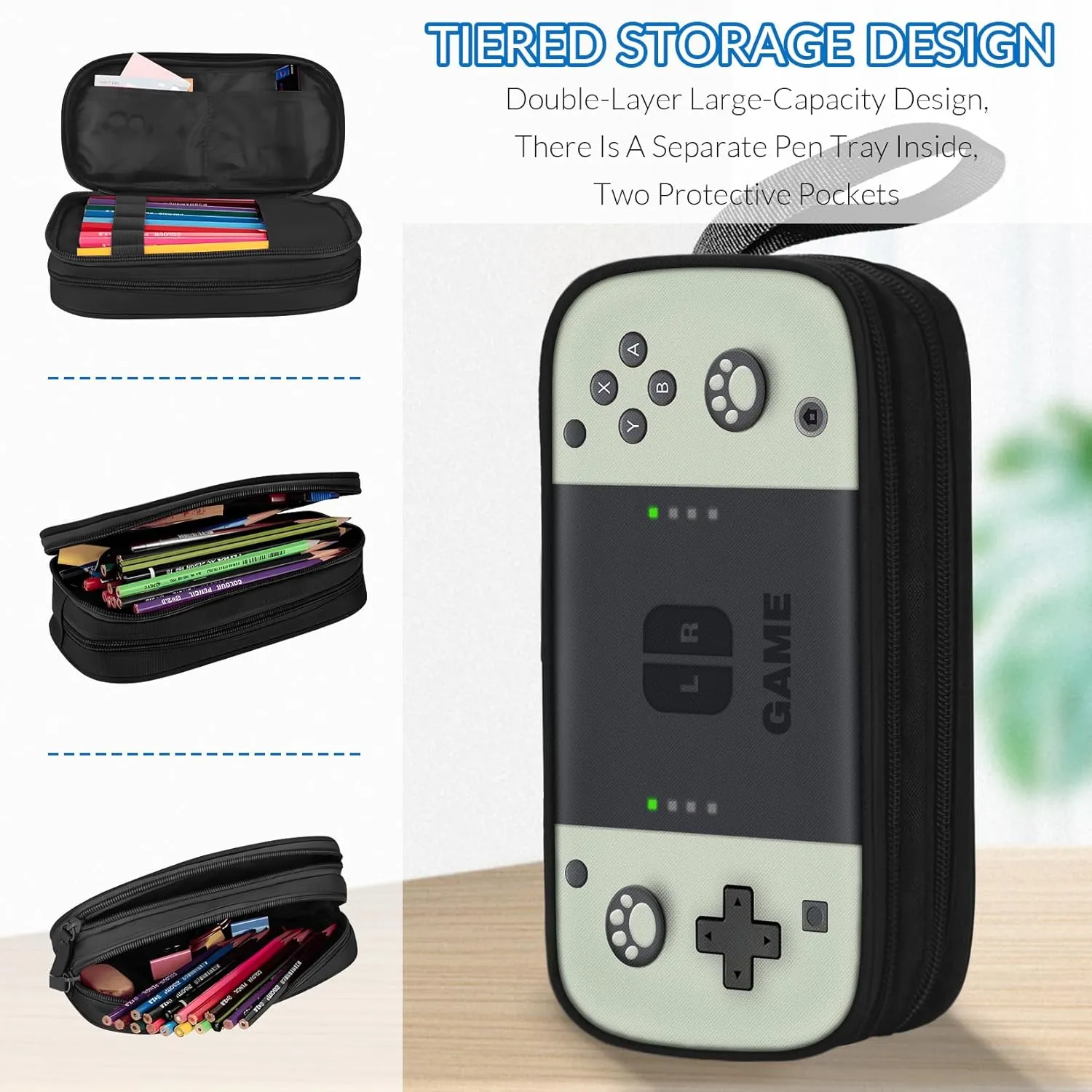 Large Pencil Case for Boys - Boys Pencil Pouch with Zipper Compartments - Big Capacity Pen Box Gamer Pen Bag Organizer for Kids Teens School
