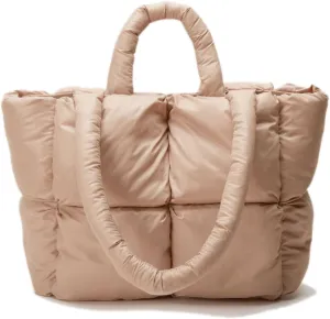 Large Puffer Tote Bag, Trendy Quilted Cotton Padded Handbags for women, Soft Shoulder Bag Nylon Down Pillow Shopper Bag