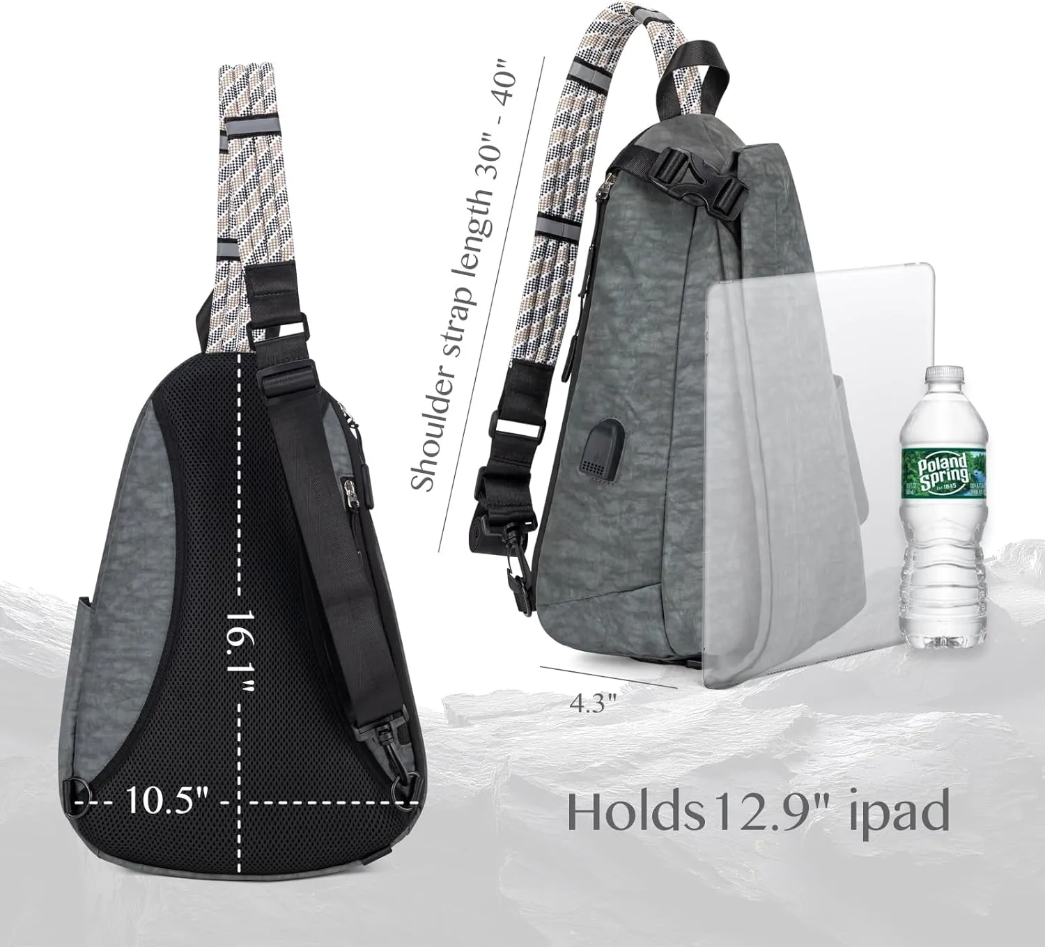 Large Sling Bag Nylon Purse Crossbody Bags for Women Waterproof Shoulder Bag for Women Men Travel Hiking
