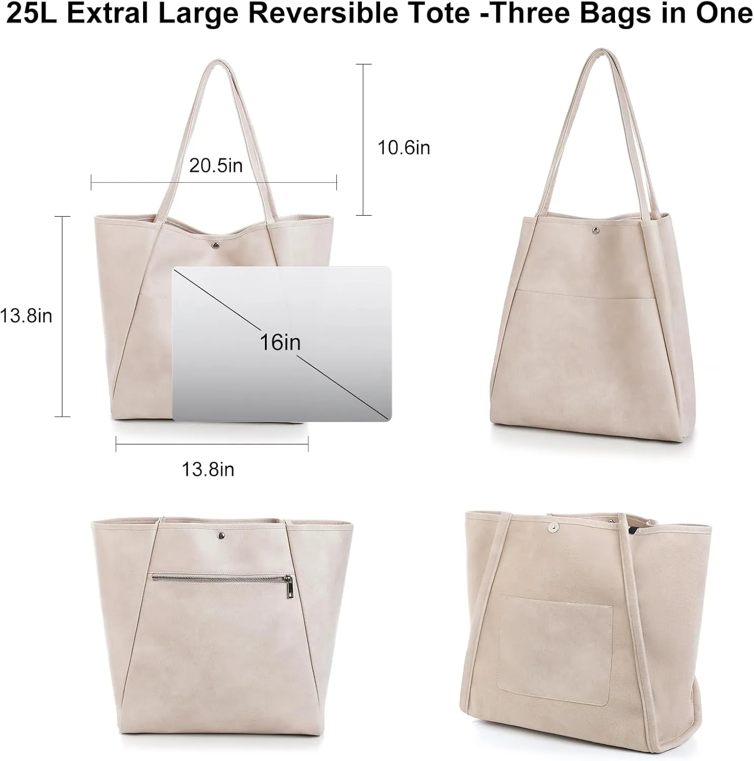 Large Tote Bag for Women Work 25L Travel Vegan Leather Ladies Handbags Weekender Purses