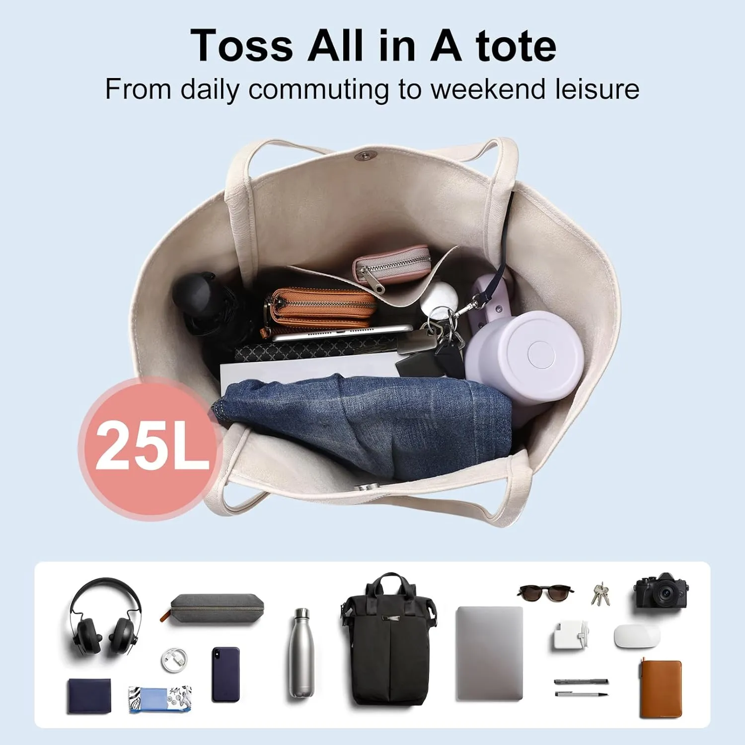 Large Tote Bag for Women Work 25L Travel Vegan Leather Ladies Handbags Weekender Purses