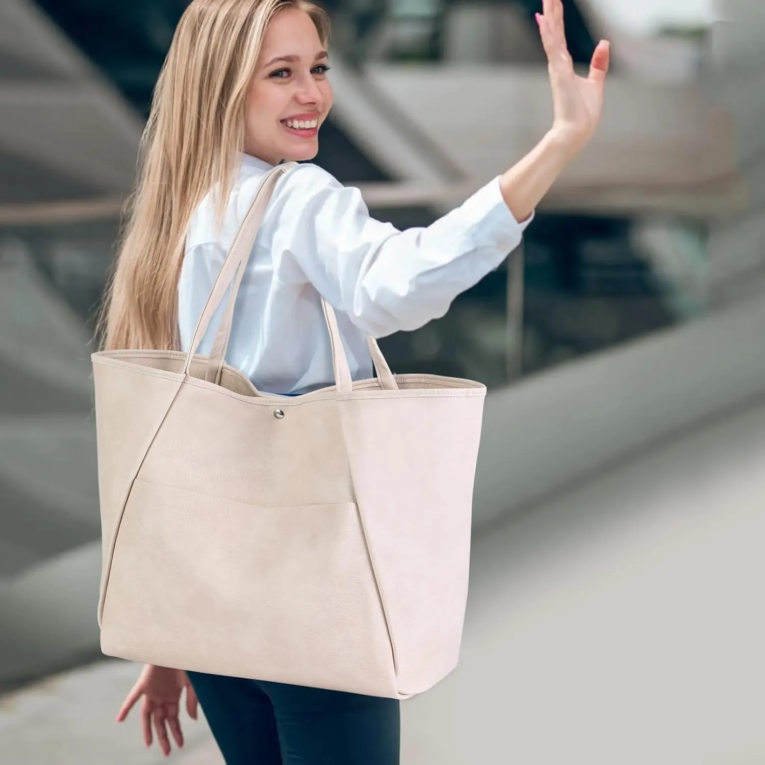 Large Tote Bag for Women Work 25L Travel Vegan Leather Ladies Handbags Weekender Purses
