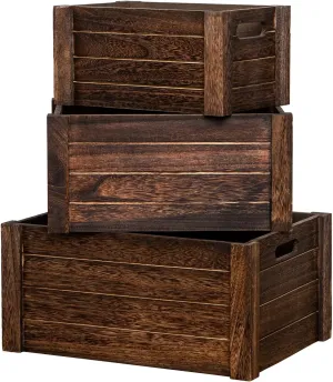 Large Vintage Black Wooden Crates For Storage,Set Of 3 Antique Decorative Wood Crate For Storage,Nesting Handmade Solid Wood Vintage Black Wood Storage Boxes.Storage Crates For Organizing.