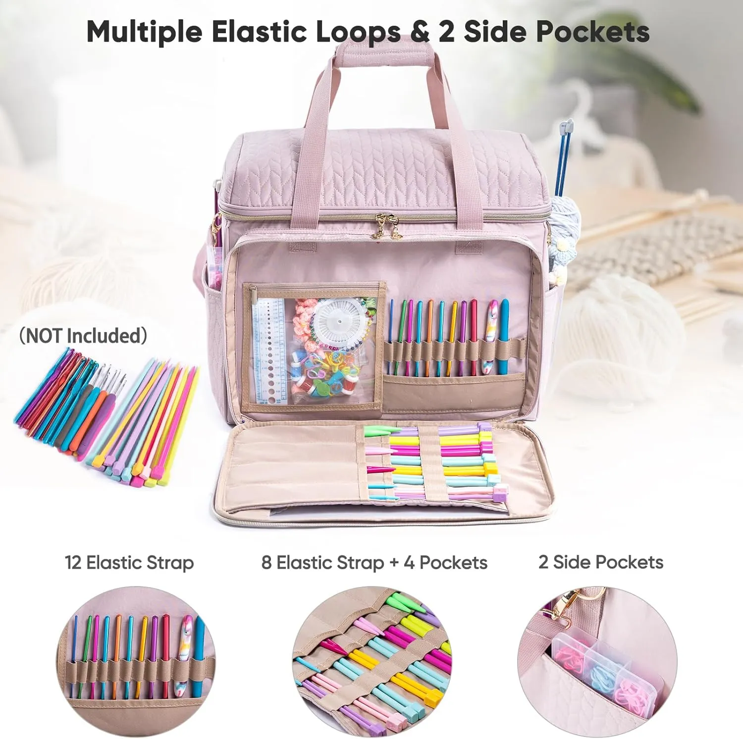 Large Yarn Storage Bag,Crochet Bag Organizer,Yarn Bags for Crocheting,Crochet Storage Bag with Pockets for Crochet Hooks, Crochet Accessories,Knitting Bags,Gifts for Crocheters