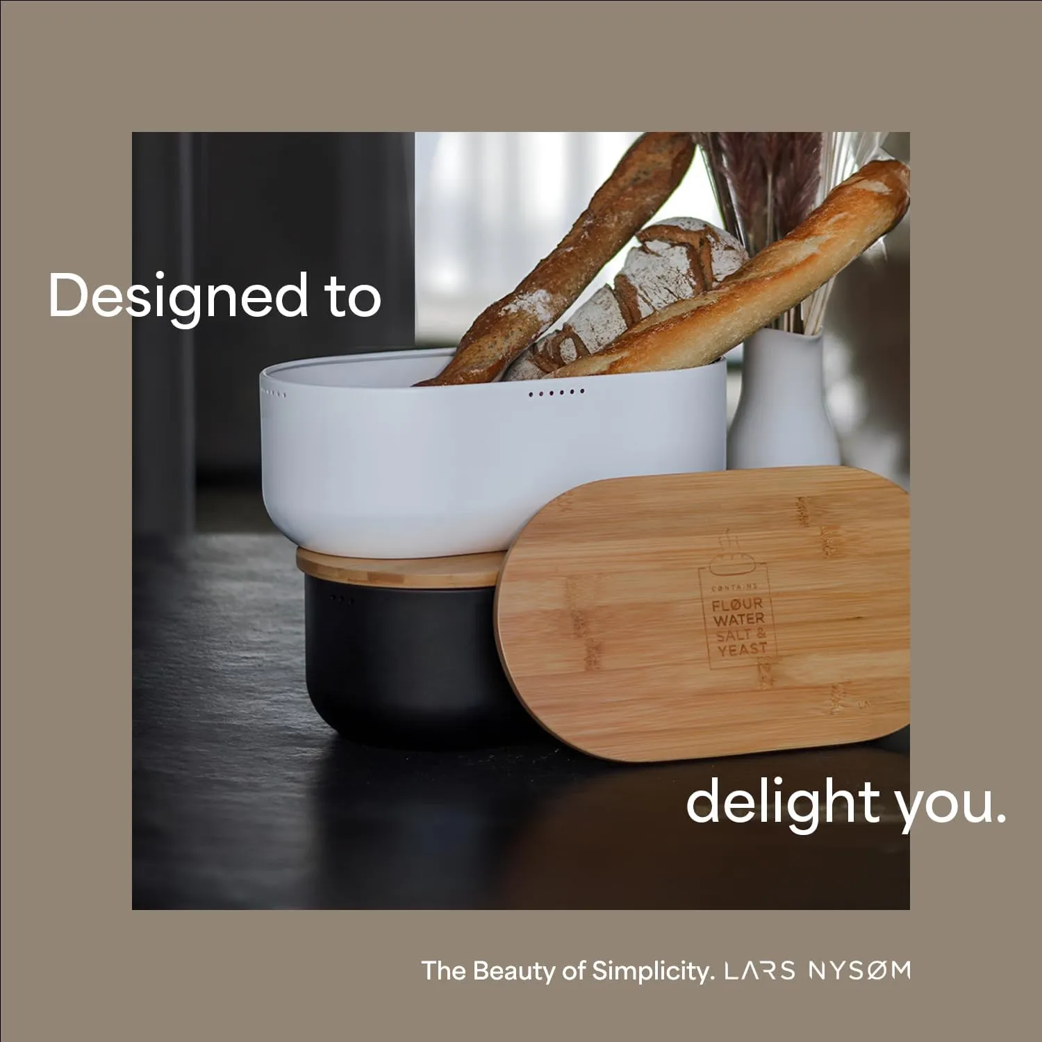 LARS NYSØM Bread Box I Metal Box with linen bag for long lasting freshness I Bread Bin with bamboo lid usable as cutting board I 14.2x7.5x5.1 In (Sage Green)