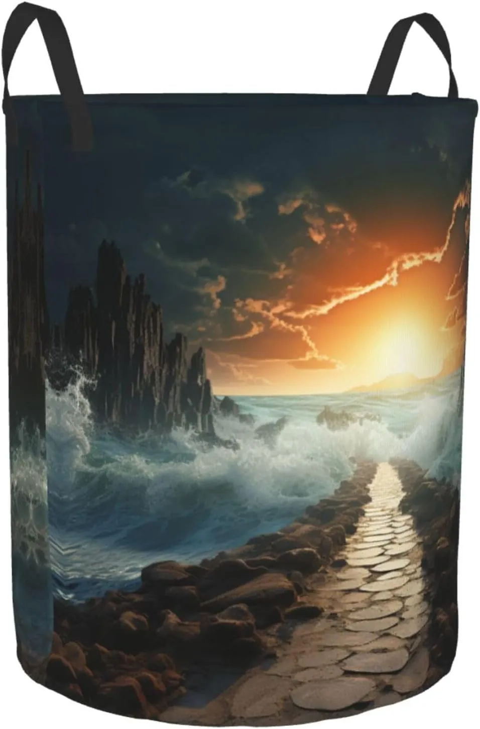 Laundry Basket Freestanding Laundry Hamper Divided Sea Pathway Laundry Baskets Dirty Clothes Hamper for Laundry Circular Storage Basket Collapsible Storage Bag for Bedroom