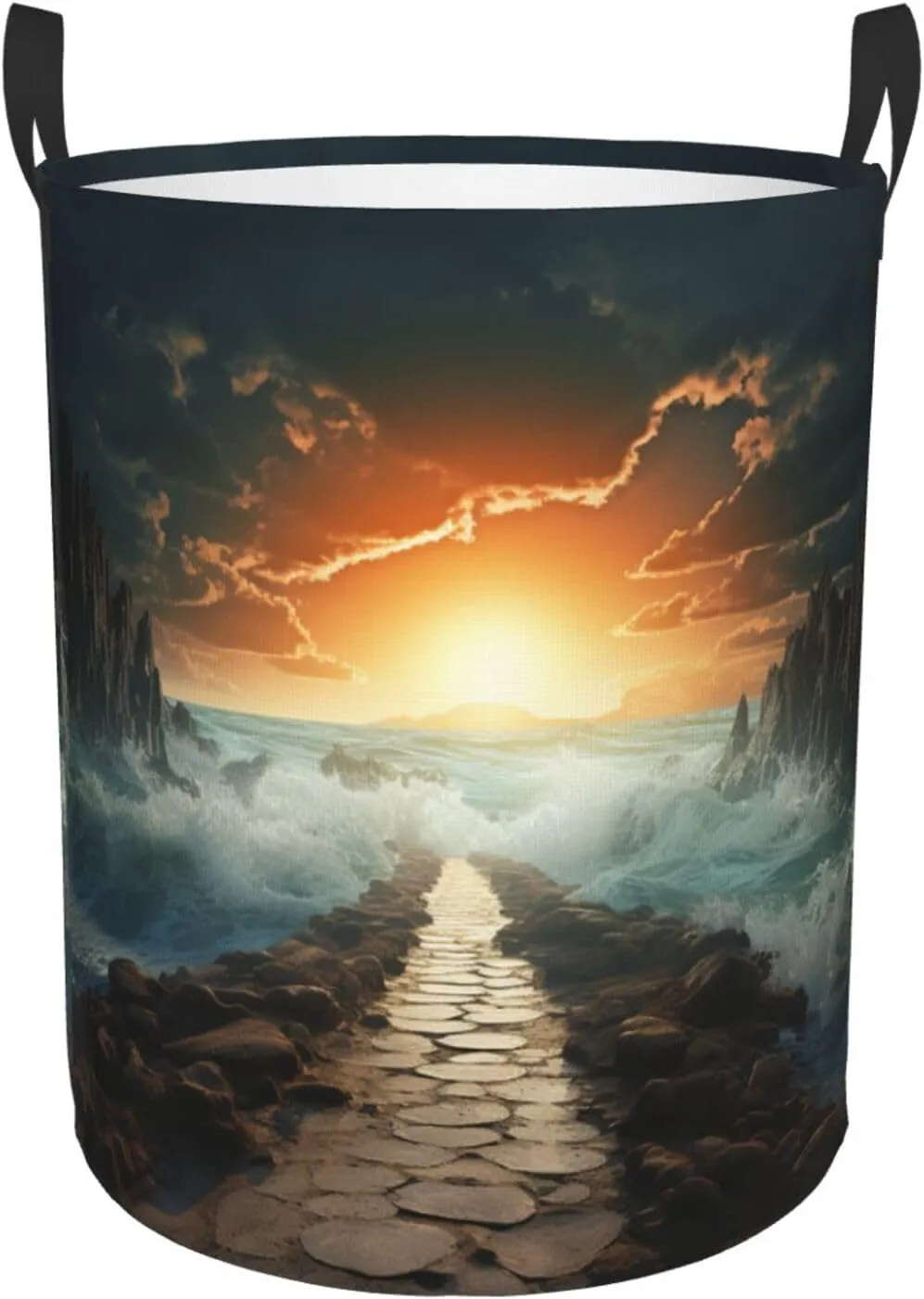 Laundry Basket Freestanding Laundry Hamper Divided Sea Pathway Laundry Baskets Dirty Clothes Hamper for Laundry Circular Storage Basket Collapsible Storage Bag for Bedroom