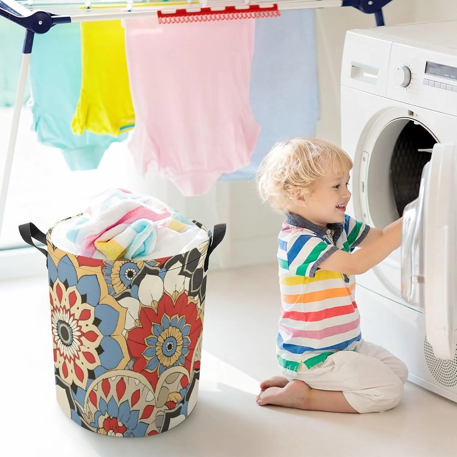 Laundry Hampers, Large Drawstring Laundry Bag, Removable Laundry Bags, Collapsible Storage Bin with Handles for Home Organization, Kids Room, Nursery Rectangle