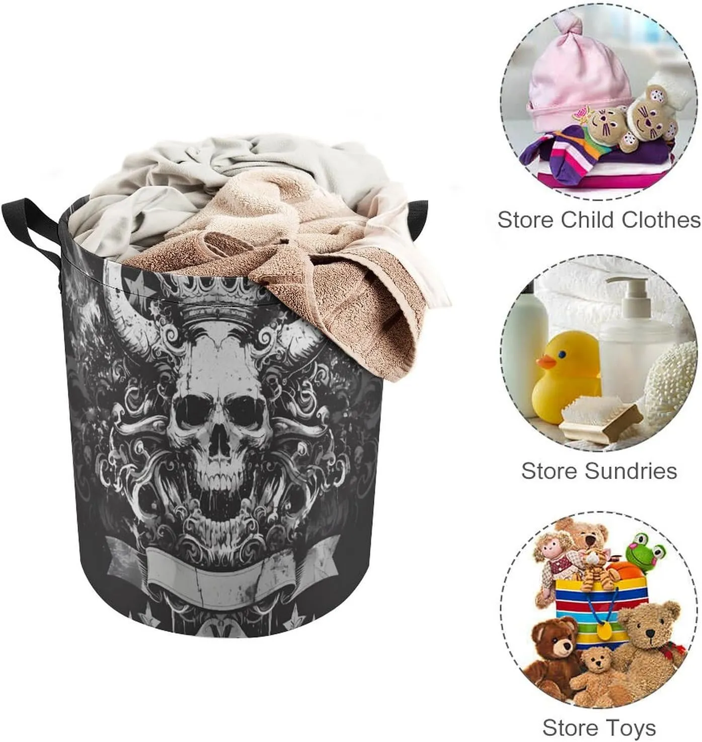 Laundry Hampers, Large Drawstring Laundry Bag, Removable Laundry Bags, Collapsible Storage Bin with Handles for Home Organization, Kids Room, Nursery White