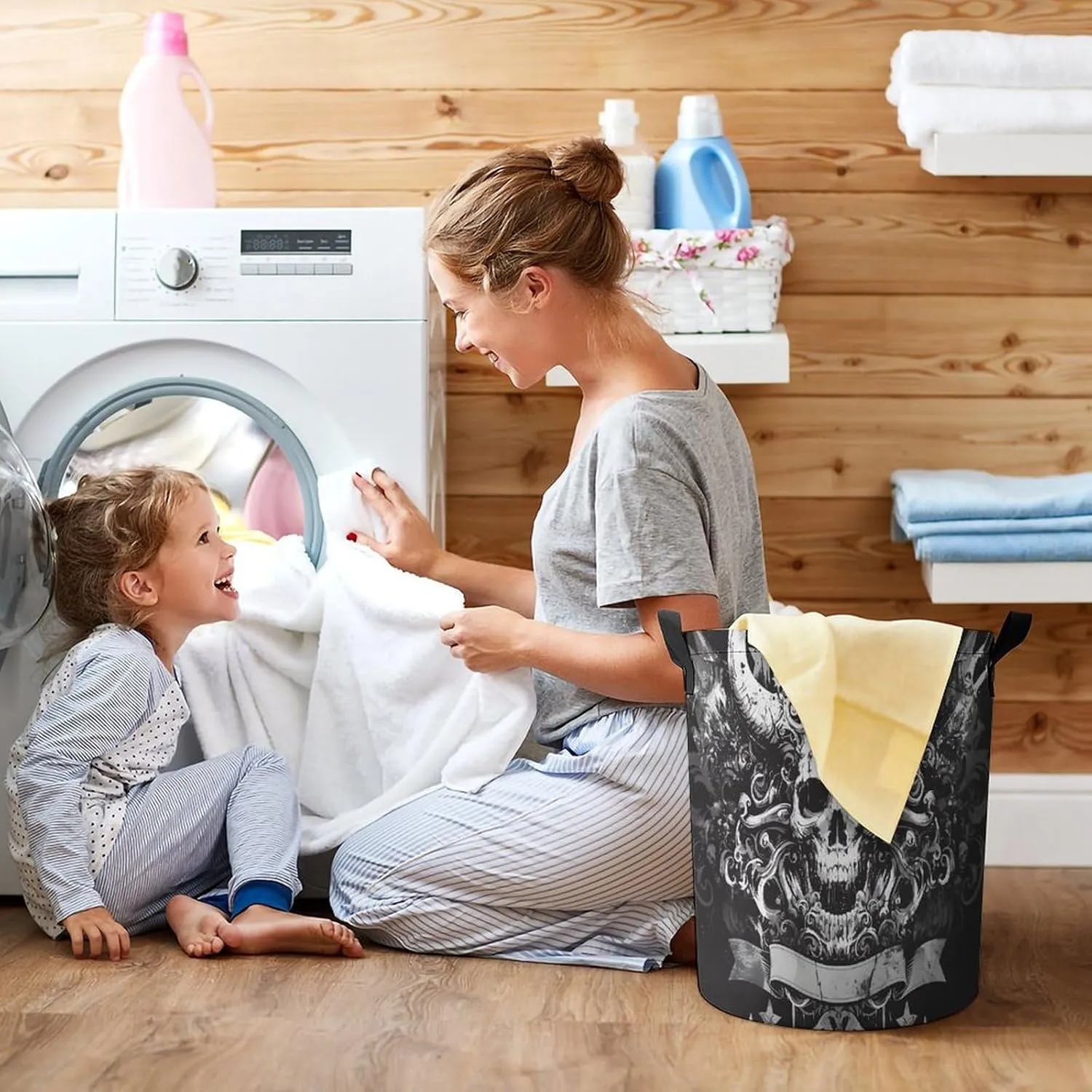 Laundry Hampers, Large Drawstring Laundry Bag, Removable Laundry Bags, Collapsible Storage Bin with Handles for Home Organization, Kids Room, Nursery White