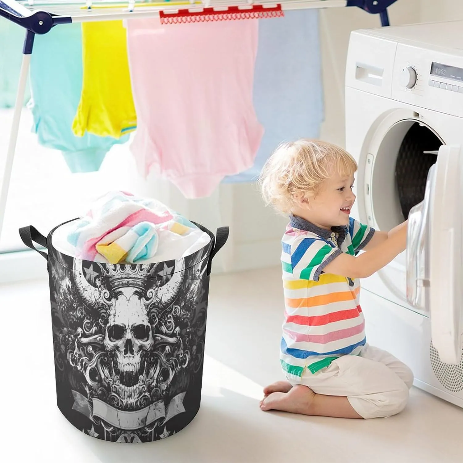 Laundry Hampers, Large Drawstring Laundry Bag, Removable Laundry Bags, Collapsible Storage Bin with Handles for Home Organization, Kids Room, Nursery White