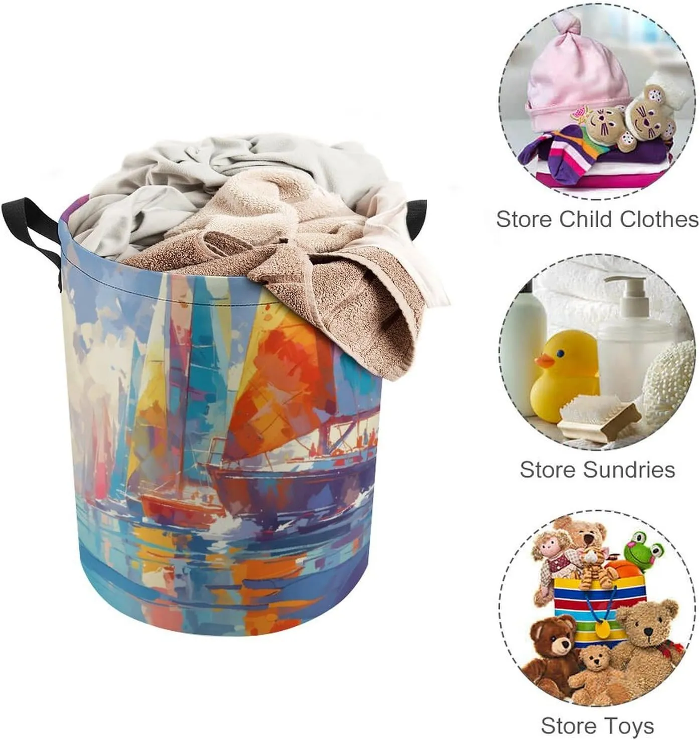Laundry Hampers, Large Drawstring Laundry Bag, Removable Laundry Bags, Collapsible Storage Bin with Handles for Home Organization, Kids Room, Nursery World