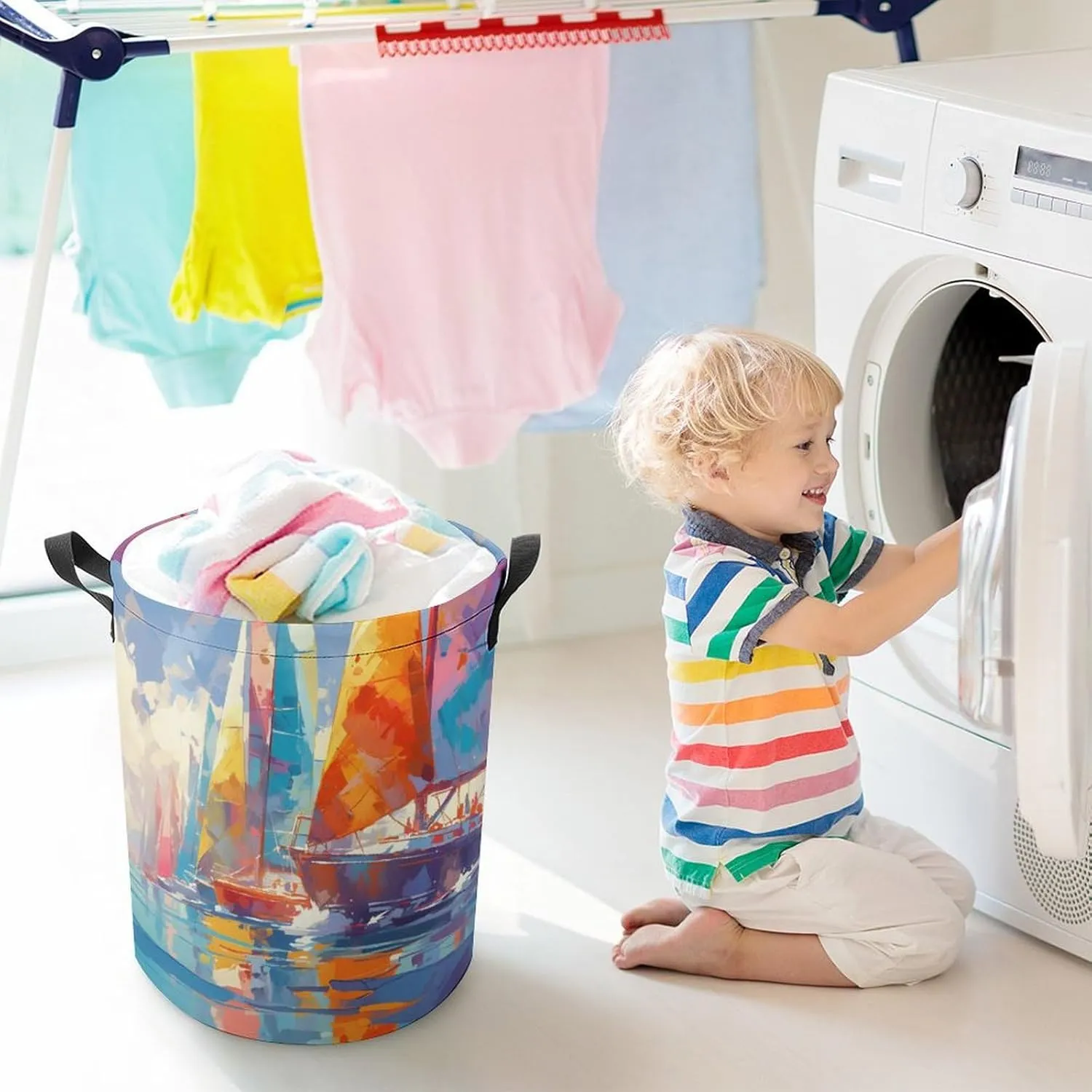 Laundry Hampers, Large Drawstring Laundry Bag, Removable Laundry Bags, Collapsible Storage Bin with Handles for Home Organization, Kids Room, Nursery World