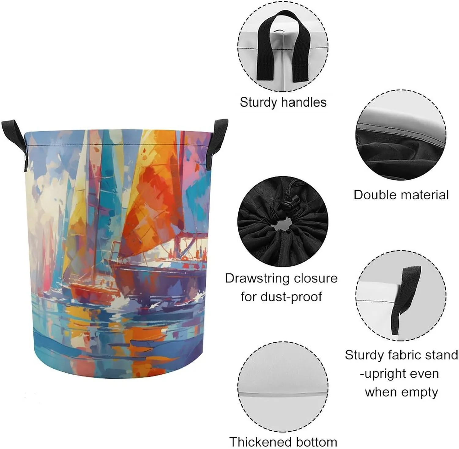 Laundry Hampers, Large Drawstring Laundry Bag, Removable Laundry Bags, Collapsible Storage Bin with Handles for Home Organization, Kids Room, Nursery World