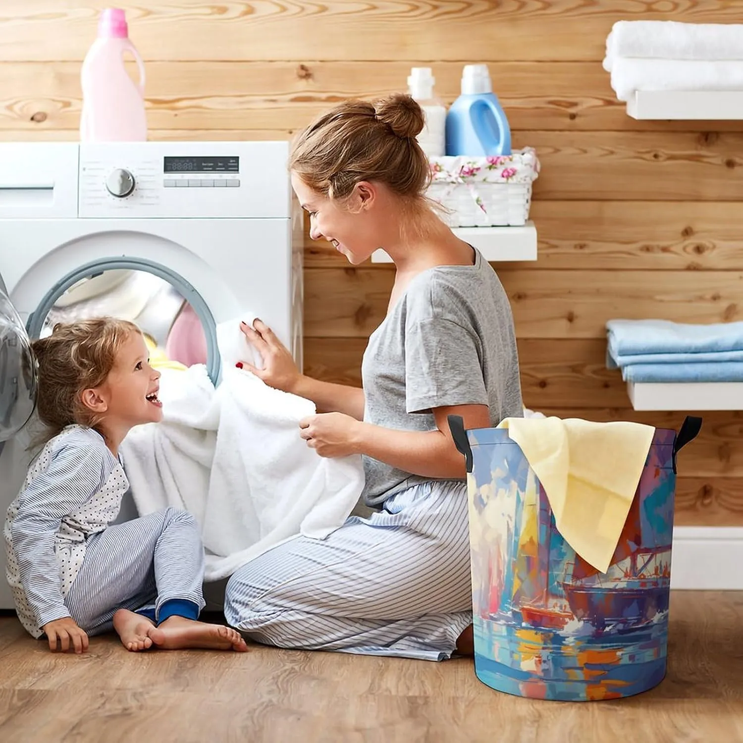Laundry Hampers, Large Drawstring Laundry Bag, Removable Laundry Bags, Collapsible Storage Bin with Handles for Home Organization, Kids Room, Nursery World