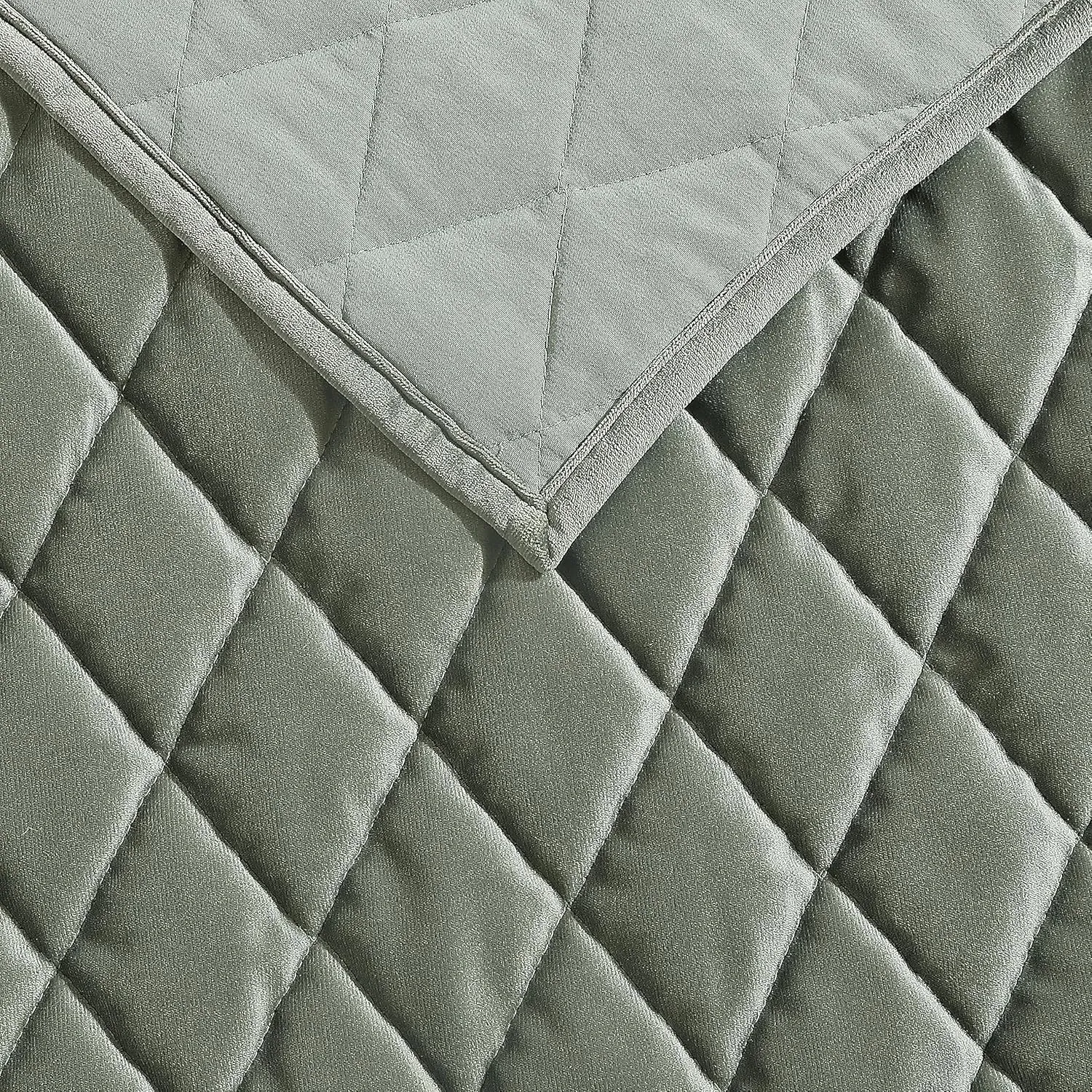 Laura Ashley - Queen Quilt Set, Solid Velvet Reversible Bedding, All Season Home Decor with Shams & Bonus Pillow Cover (Diamond Stitch Dark Green, Queen)