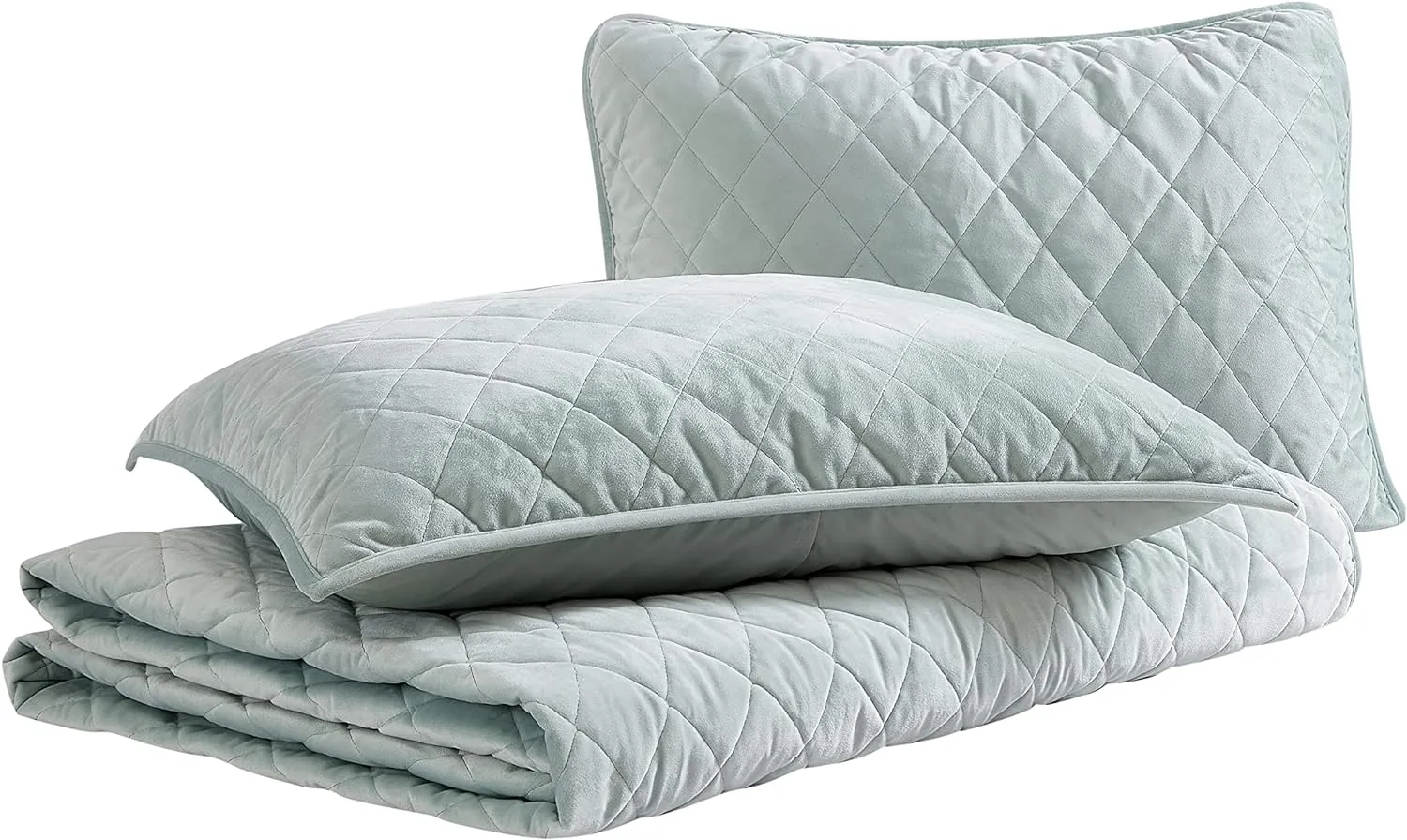 Laura Ashley - Twin Quilt Set, Solid Velvet Reversible Bedding, All Season Home Decor with Sham & Bonus Pillow Cover (Diamond Stitch Sage Green, Twin)