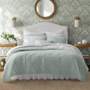 Laura Ashley - Twin Quilt Set, Solid Velvet Reversible Bedding, All Season Home Decor with Sham & Bonus Pillow Cover (Diamond Stitch Sage Green, Twin)