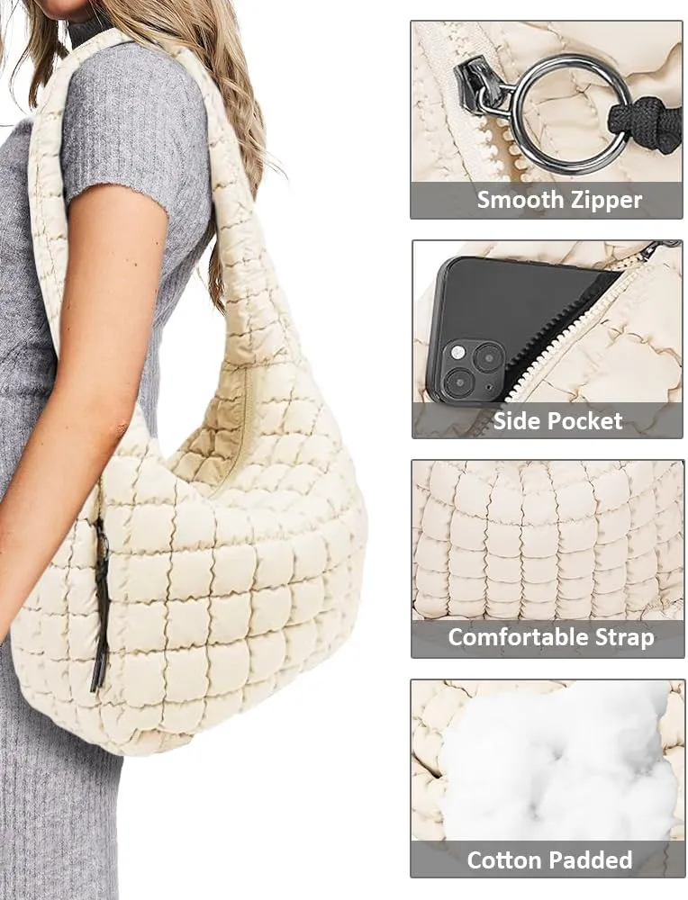 LaurelTree Quilted Puffer Crossbody Bag Lightweight Nylon Puffer Tote Bags Puffy Shoulder Bag Carryall Hobo Bags for Women