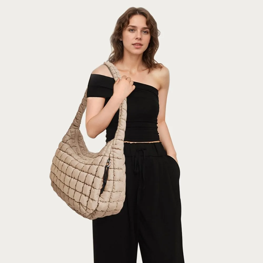LaurelTree Quilted Puffer Crossbody Bag Lightweight Nylon Puffer Tote Bags Puffy Shoulder Bag Carryall Hobo Bags for Women