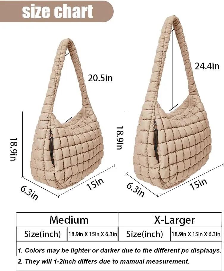 LaurelTree Quilted Puffer Crossbody Bag Lightweight Nylon Puffer Tote Bags Puffy Shoulder Bag Carryall Hobo Bags for Women