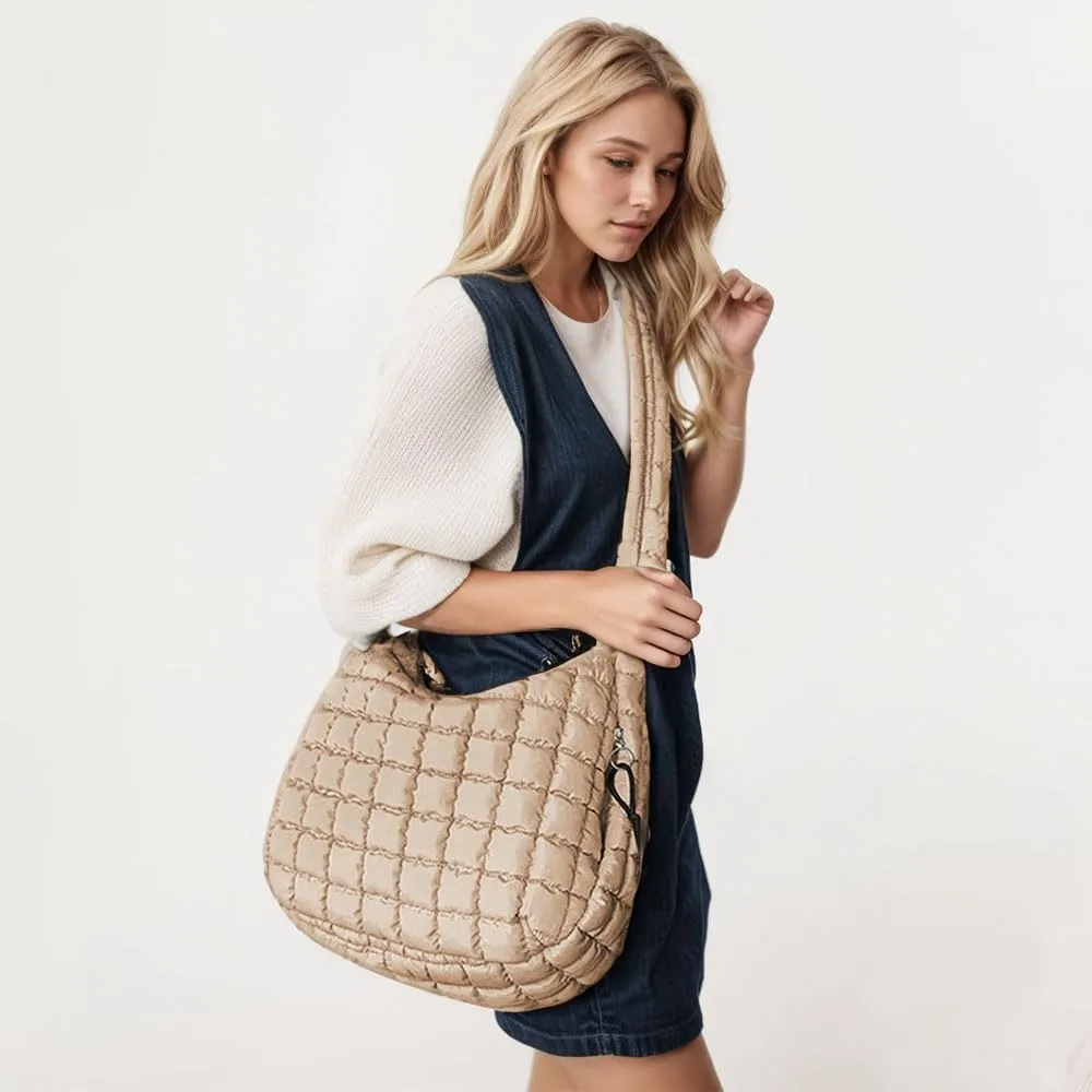 LaurelTree Quilted Puffer Crossbody Bag Lightweight Nylon Puffer Tote Bags Puffy Shoulder Bag Carryall Hobo Bags for Women