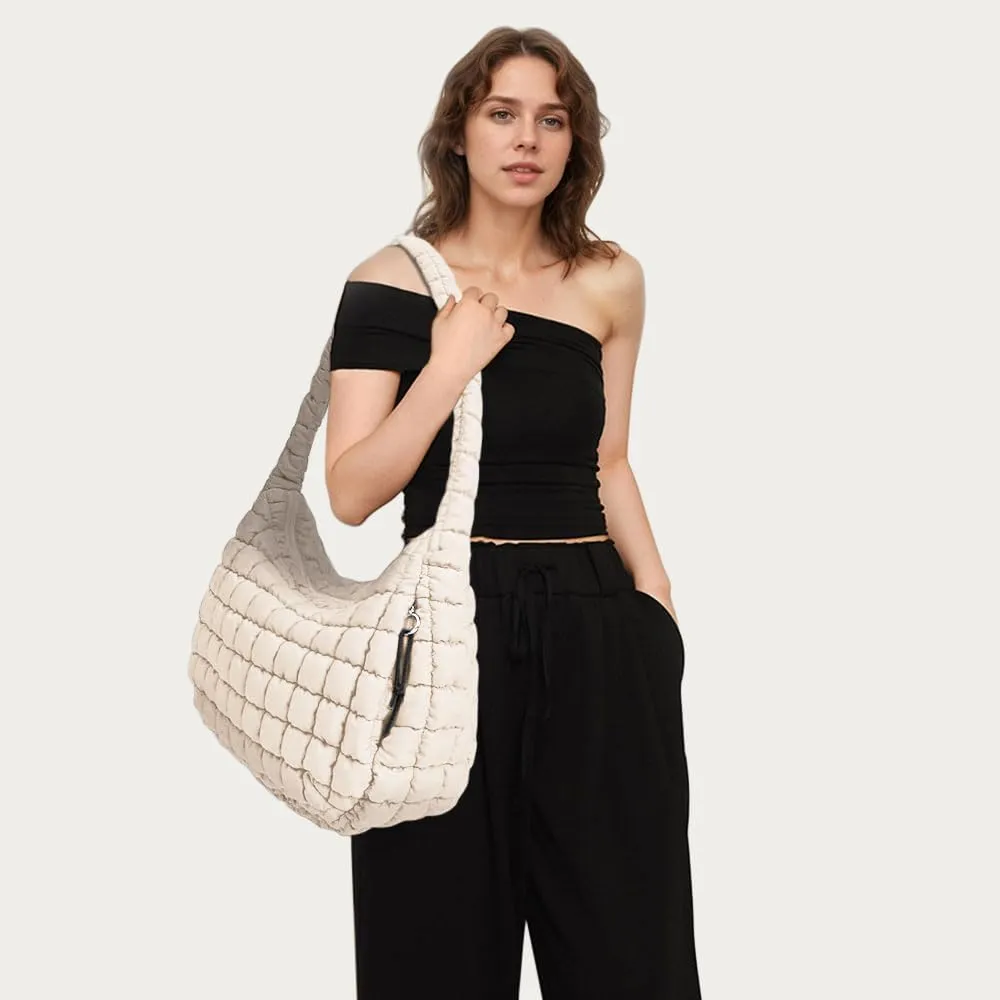 LaurelTree Quilted Puffer Crossbody Bag Lightweight Nylon Puffer Tote Bags Puffy Shoulder Bag Carryall Hobo Bags for Women