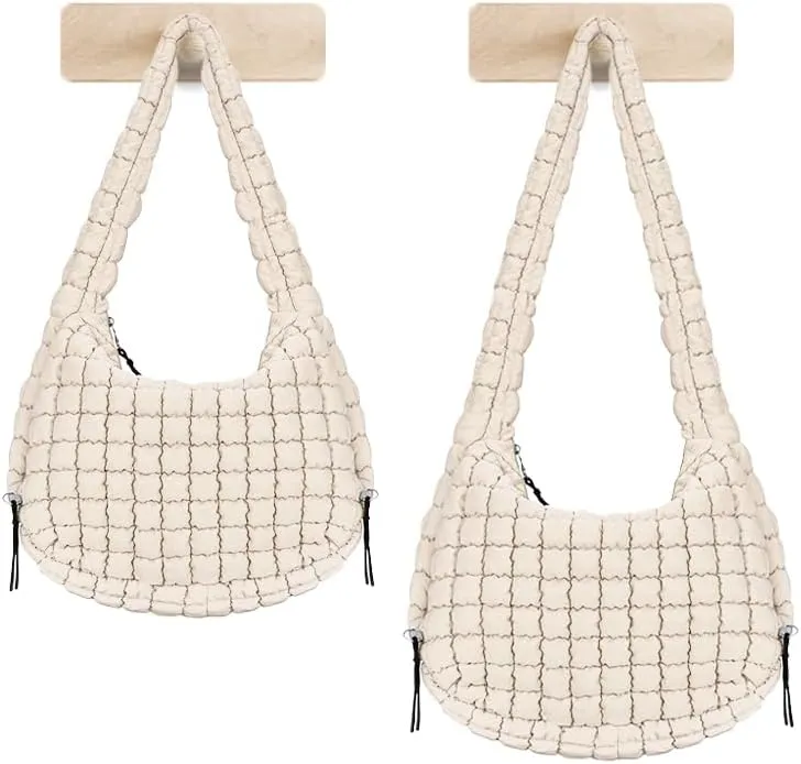 LaurelTree Quilted Puffer Crossbody Bag Lightweight Nylon Puffer Tote Bags Puffy Shoulder Bag Carryall Hobo Bags for Women