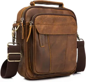 Le'aokuu Mens Crazy Horse Leather Cross Body Messenger Shoulder Satchel School Bag For 8" Tablets