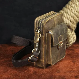 Le'aokuu Mens Genuine Leather Fanny Messenger Shoulder Satchel Waist Bag Pack