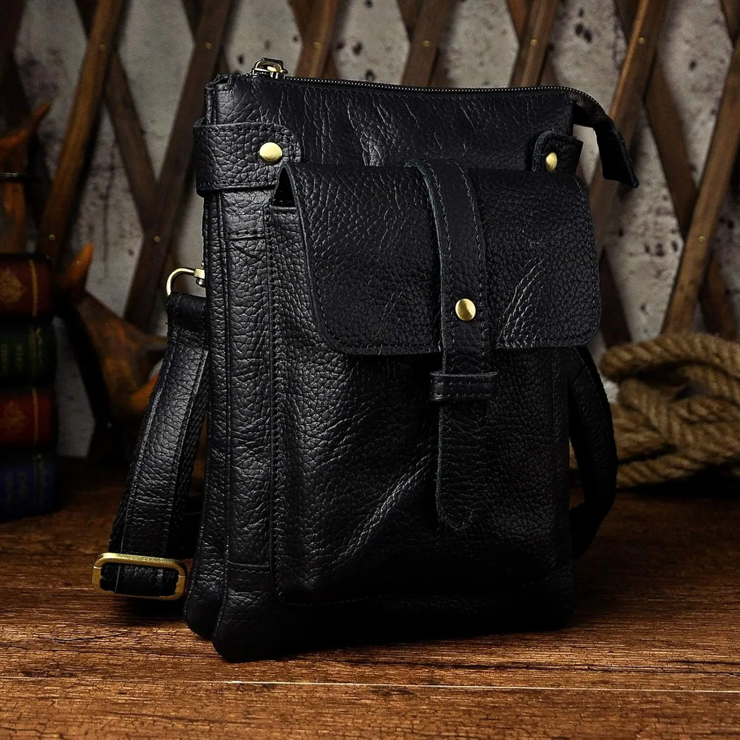 Le'aokuu Mens Genuine Leather Fanny Small Messenger Shoulder Satchel Waist Bag Pack 8711