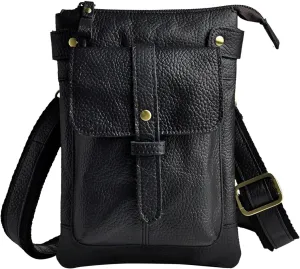 Le'aokuu Mens Genuine Leather Fanny Small Messenger Shoulder Satchel Waist Bag Pack 8711
