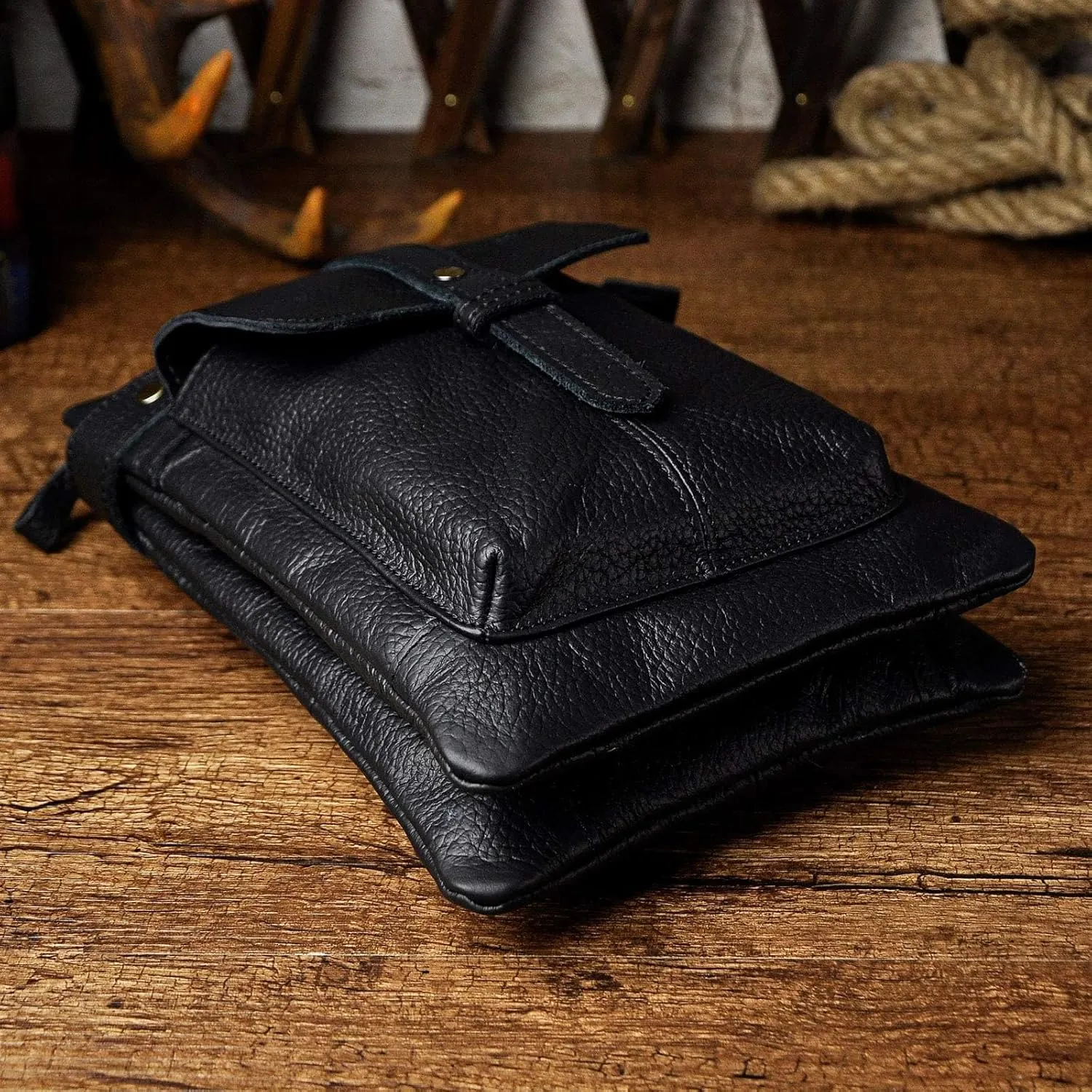 Le'aokuu Mens Genuine Leather Fanny Small Messenger Shoulder Satchel Waist Bag Pack 8711
