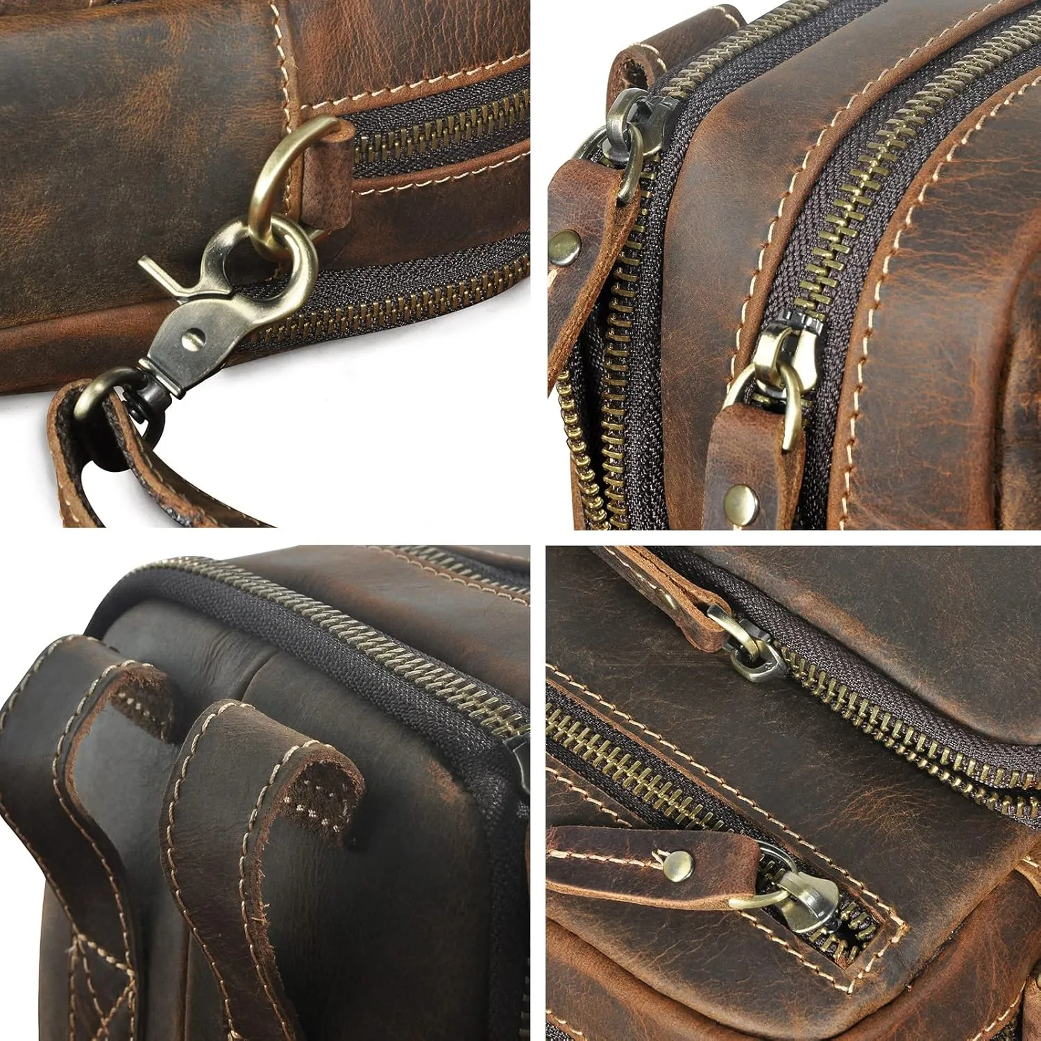 Le'aokuu Mens Genuine Leather Small Messenger Shoulder Satchel Phone Pouch Belt Fanny Waist Bag Pack