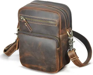 Le'aokuu Mens Genuine Leather Small Messenger Shoulder Satchel Phone Pouch Belt Fanny Waist Bag Pack