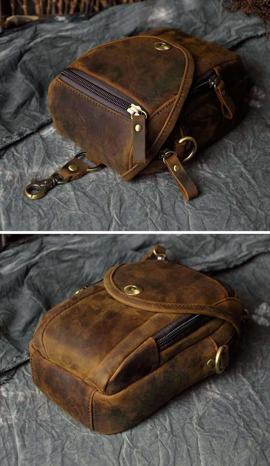 Le'aokuu Mens Original Leather Designer Casual Small Messenger Shoulder Bag Fashion Waist Belt Bag Pack Cigarette Phone Case