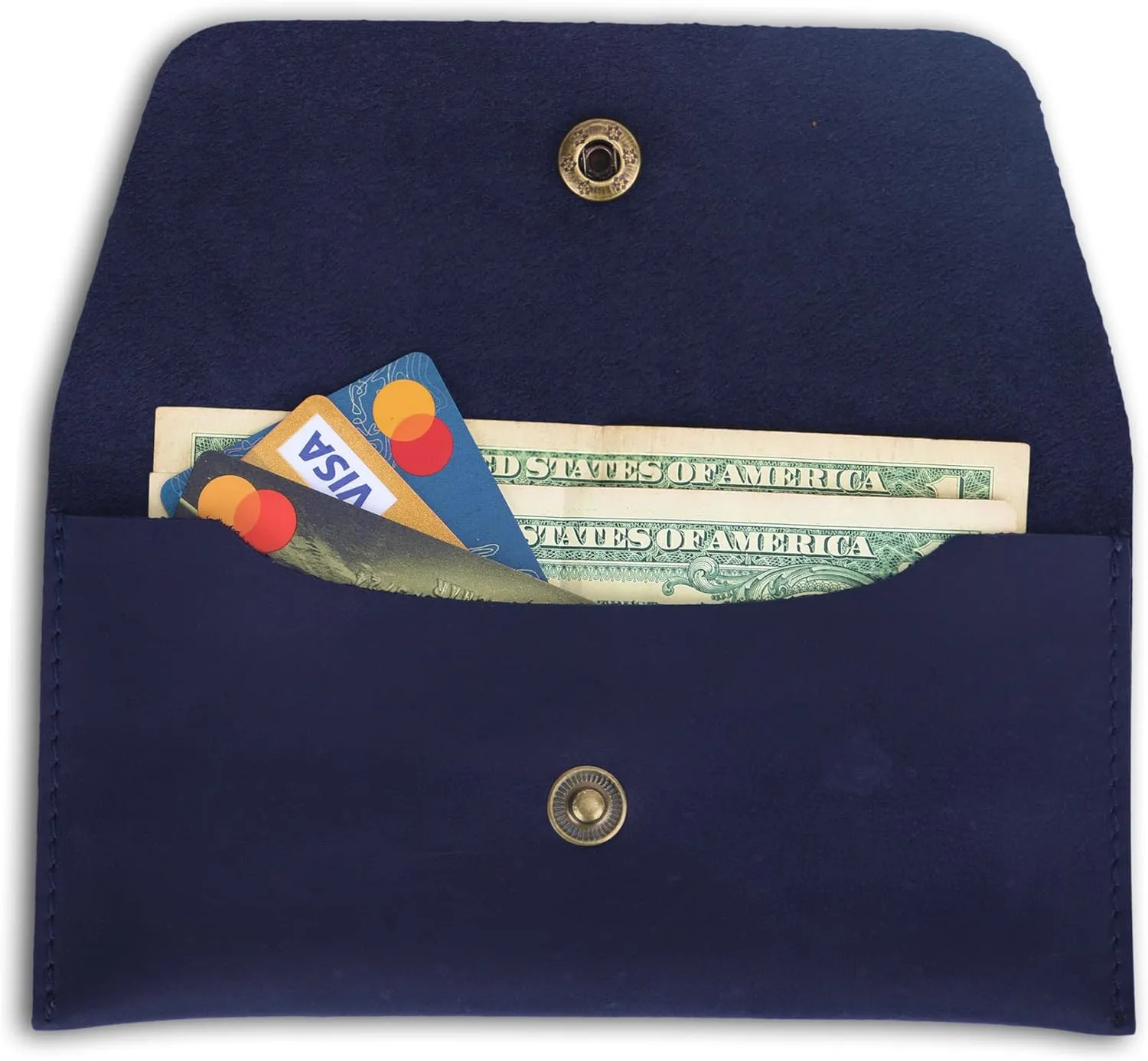 Leather Currency Pouch Dollar Bills Organiser Handmade Travel Wallet Utility Money Pouch Cash Currency Envelope- Blue