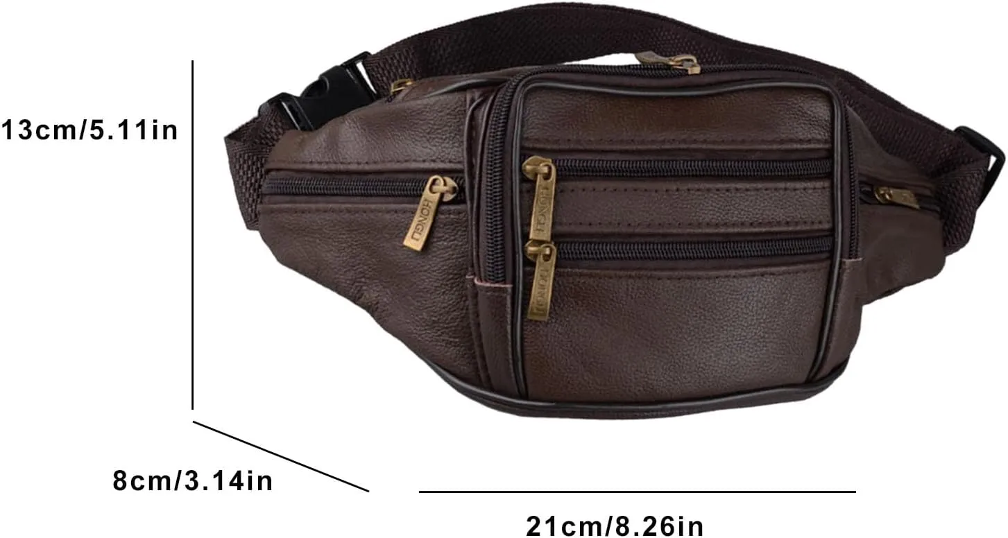 Leather Fanny Pack For Men & Women Belt Bag With Adjustable Waist Belt, Lightweight Fanny Pack Comes With Multiple Zippered Pockets Easy Carry Any Phone,Wallet (brown)