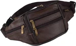 Leather Fanny Pack For Men & Women Belt Bag With Adjustable Waist Belt, Lightweight Fanny Pack Comes With Multiple Zippered Pockets Easy Carry Any Phone,Wallet (brown)
