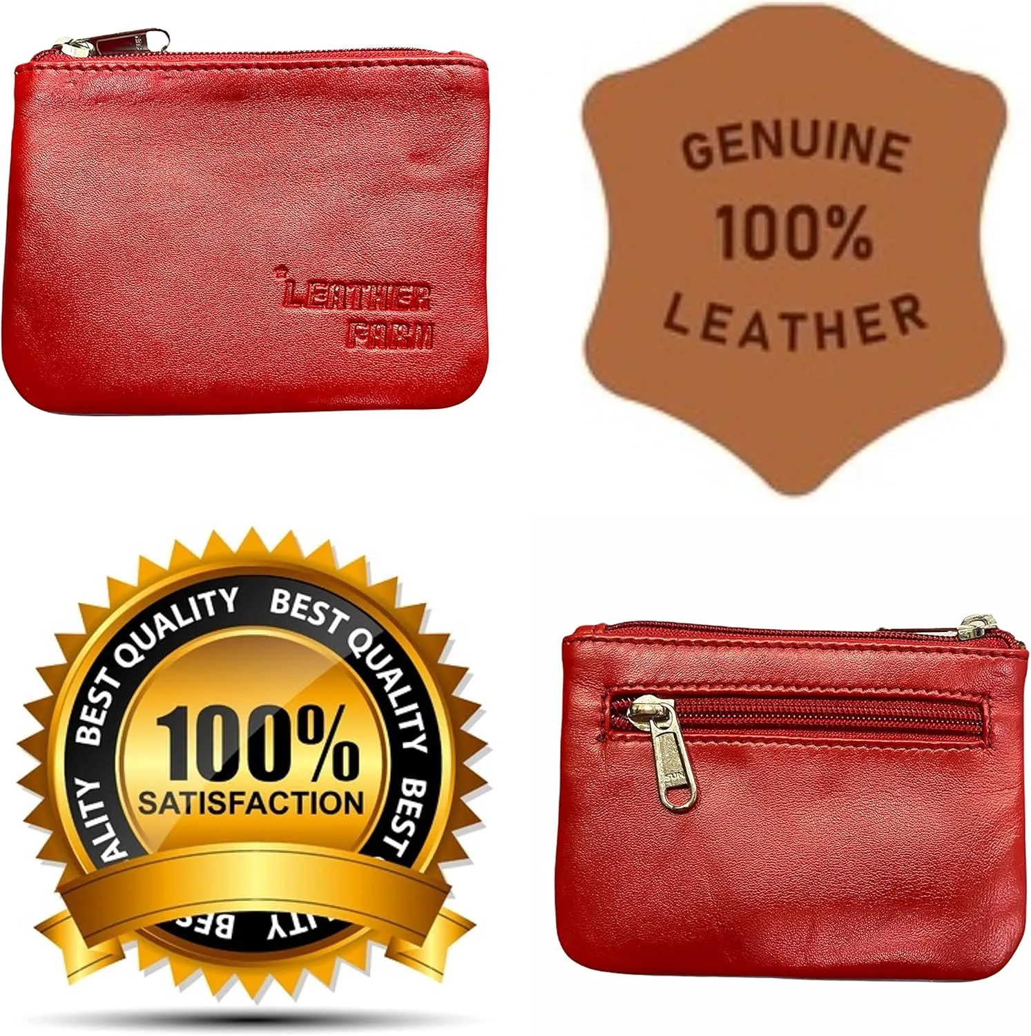 LEATHER FARM's lambskin leather coin pouch/coin purse for both mens and womens. (RED)