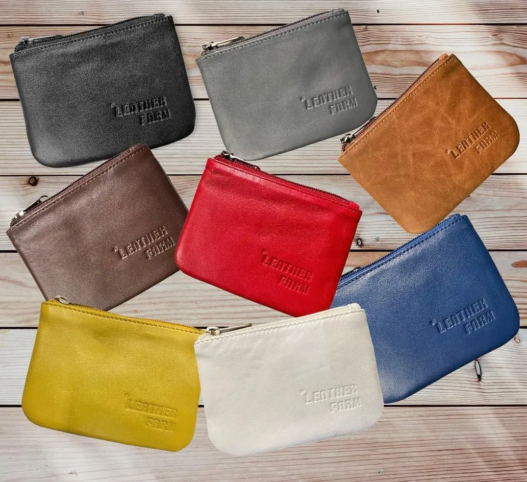 LEATHER FARM's lambskin leather coin pouch/coin purse for both mens and womens. (RED)