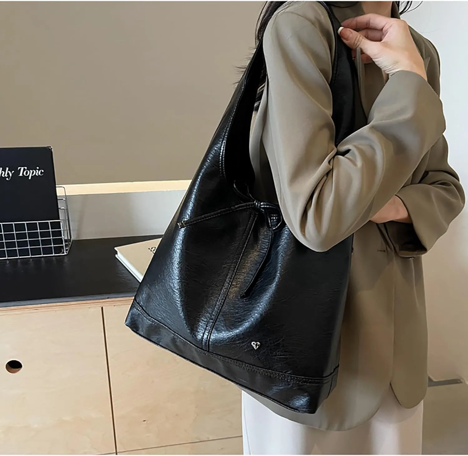 Leather Hobo Bags for Women - Brown Suede Slouchy Tote Bags - Fall Winter Purses & Handbags